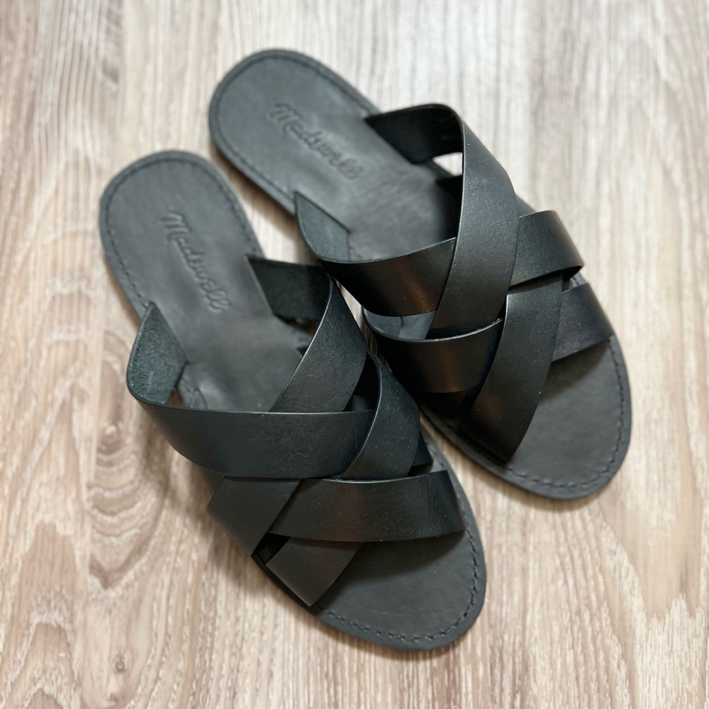 Madewell Boardwalk Woven Black Leather Sandals
